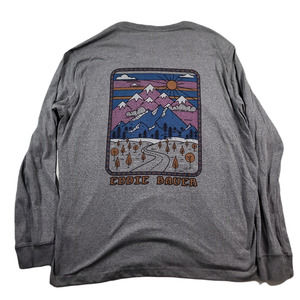 Eddie Bauer Mountain Graphic T-Shirt Mens 2XL‎ Grey Long Sleeve